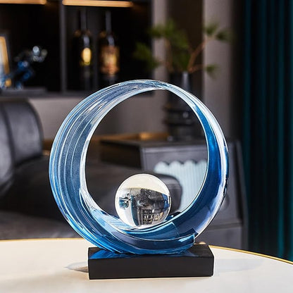 Blue Wave Resin Origami Statue Modern Abstract Home Decoration Sculpture Abstract Office Desk Center Art Statue Family Bedroom Living Room Blue Art Decoration (A-Blue)