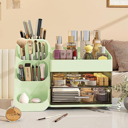 Makeup Organizer with Drawers,Large Capacity Countertop Organizer for Vanity,Bathroom and Bedroom Desk Cosmetics Organizer,Easy To Storage Skincare,Brushes,Lotions,Lipstick (Green)