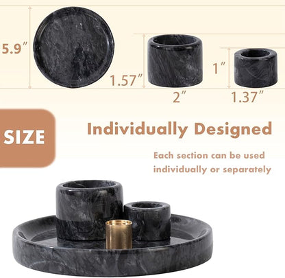 4 in 1 Marble Incense Holder, Natural Marble Incense Burner for Meditation, 9 Incense Holes Suitable for Most Incense Types (Black)