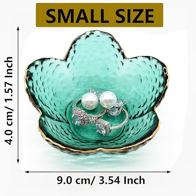 Small Jewelry Tray Dish for Women, Green Glass Jewelry Dish Trinket Tray, Flower Ring Dish Engagement Gift, Crystal Ring Holder Dish, Bathroom Jewlery Plate Dish, Jewelry Bowl for Earrings