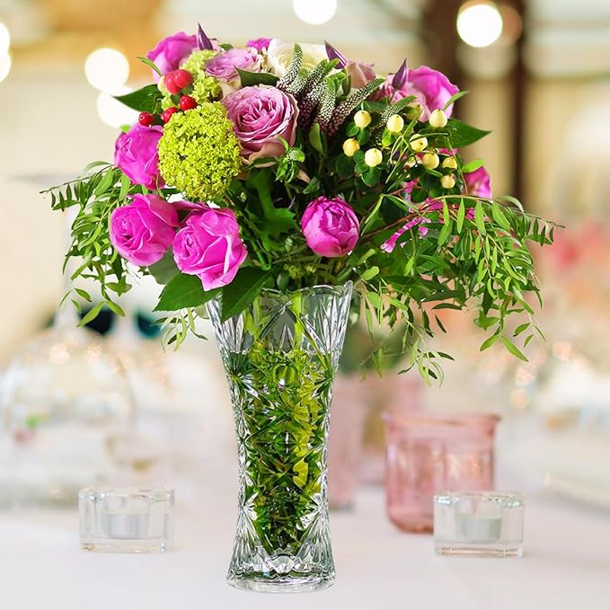 CS Crystal Vase 12-inch high, Sunshine Design, for Flowers & Decor. Lovely Nice Shiny Piece. Perfect as a Gift, Suitable for All Occasions.
