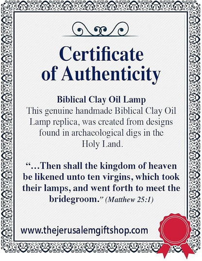 Herodian Biblical Clay Oil Lamp - Classic Brown Ancient Replica with Certificate of Authenticity- Handmade Holy Land Judaica and Christian Faith Gift