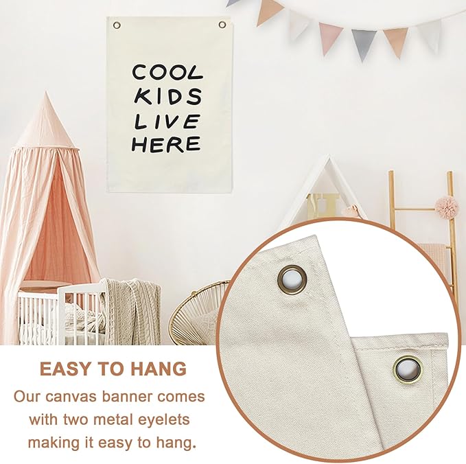 2 Pcs Canvas Banner Hanging Flag Banner for Nursery and Playroom Wall Décor for Kids Trendy Room Décor for Boys and Girls(2blankI)