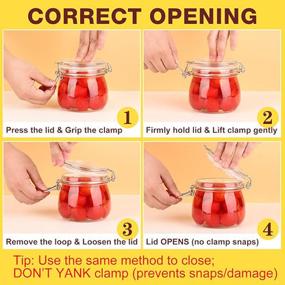 16 oz Glass Jars with Airtight Lids, 6 Pack Wide Mouth Mason Jars with Clamp Lids for Kitchen Canisters, Food Storage Containers for Pickling, Coffee, Spices, Sugar, Herbs