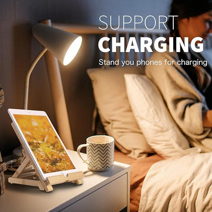 Bamboo Tablet Stand Holder - Adjustable Folding Wood iPad Stand With Chargeable Hole for Desk and Cooking (Tablet A)