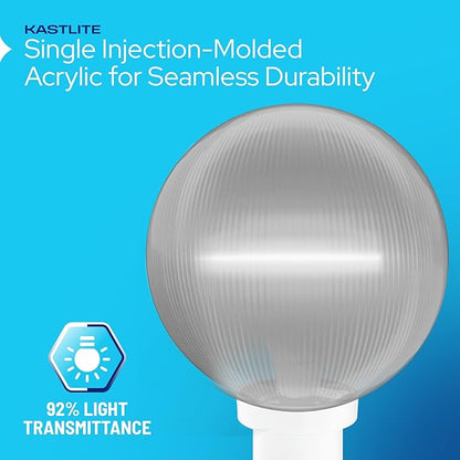 KASTLITE Lamp Post Globe Combo Lighting Fixture | 10" Prismatic Acrylic Lens with White Fitter & Twist Lock Mounting | Fits 3" Diameter Posts (Not Included) | Comes with with 5000K LED Bulb