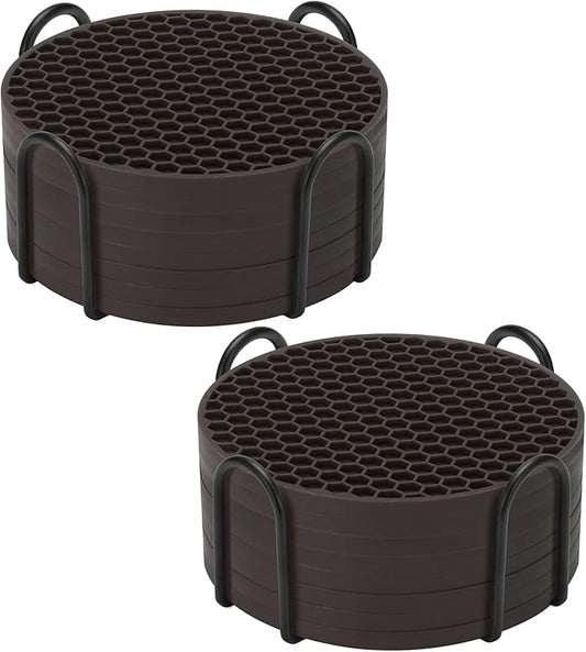 Silicone Coasters Set of 16 with Holder, Drinks Coasters, Coffee, Anti-Slip, Non-Stick, Anti-Overflow Tabletop Protection and Decor (Coffee, 16 Pcs)