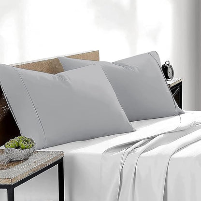 Upgrade Your Bedding Experience with The Made of 100% Cotton Pillow Cases 2 Pack King Pillowcases 20" x 36" Size fits King Pillows. Envelope Closure Silver