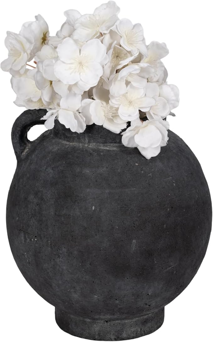 Decorative Flower Vase for Home Decor – Ceramic Vase for Flowers with Handle, Modern Black Table Accent for Living Room or Entry Display, Stylish Centerpiece for Contemporary Interiors – 10", Black