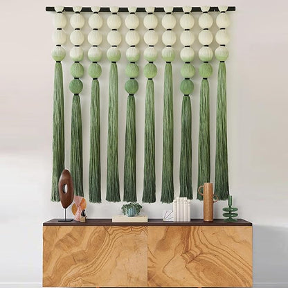 IOWER Macramé Wall Hanging Macrame Wall Decor Green Dip Dye 39" Wx39 L Sphericity Cotton Textile Wall Art Large Art Yarn Wall Hanging For Living Room Wedding
