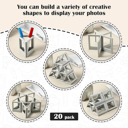 Epakh 20 Packs Magnetic Photo Picture Frame Cute Mini Table Photo Frame Holder 3 Inches Plastic Colorful Picture Display for Fridge Office (Gray)