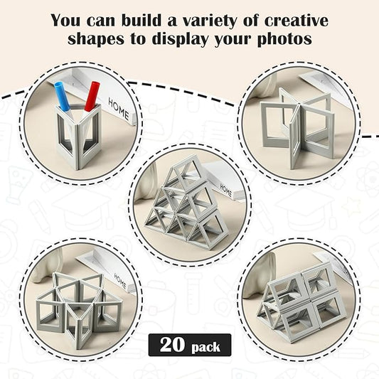 Epakh 20 Packs Magnetic Photo Picture Frame Cute Mini Table Photo Frame Holder 3 Inches Plastic Colorful Picture Display for Fridge Office (Gray)