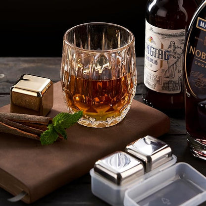 2 Large Whiskey Stones 64 cm³ (4 cu in) - Man Gift Set - Reusable Stainless Steel Metal Ice Sphere Cubes Beverage Chilling Rocks Whiskey Stones for Red Wine, Bar Beer, Scotch, Vodka Drinks - Silver