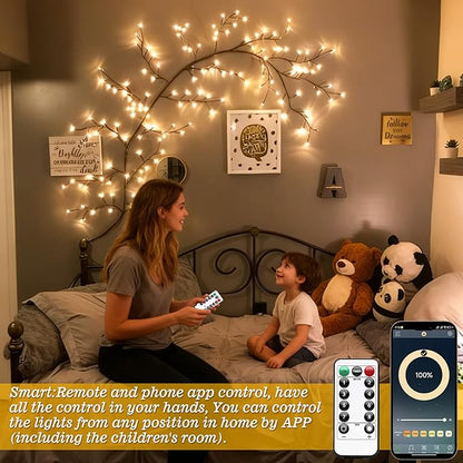 GOESWELL Smart Vine Light for Room Decor: 7.5ft 144 LEDs Music Timer Dimmable Fairy Tree Lights with Remote & App Control-Led Tree Branch Lights for Wall Mantel Corner Centerpieces Chritmas Halloween