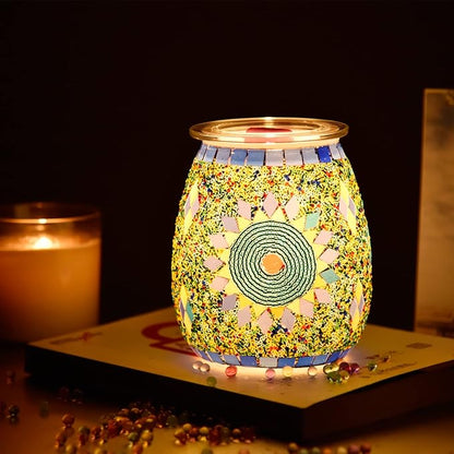Dicimi Electric Wax Melter, Mosaic Stove Burner, Glass Essential Oil Stove Wax Tart Burner Fragrance Night Light Aromatic Decoration for Home Office Bedroom Living Room Decoration Present (Sunflower)
