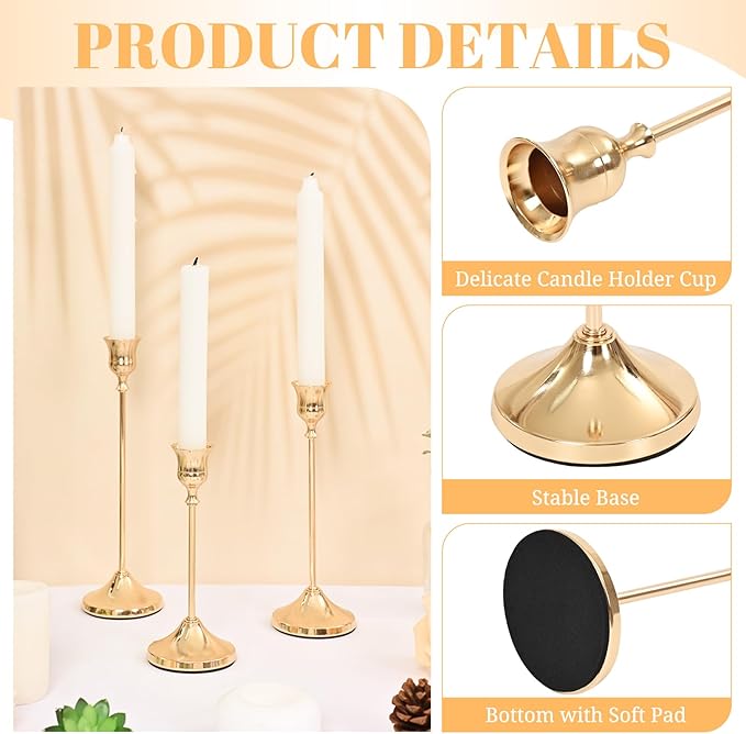 Candlestick Holders 45 PCS, Metal Taper Candle Holder, Gold Candle Holders for Pillar Candles, Vintage Dining Table Centerpiece Decorations for Wedding Party Christmas Halloween Decor