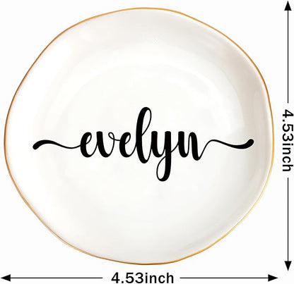 JoycuFF Evelyn Personalized Name Ceramic Jewelry Tray, Mothers Day Christmas Anniversary Engagement Birthday Gifts for Women Couples, Trinket Dish for Rings Earrings Necklaces Bracelets Keys