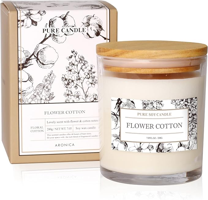 Aronica Cotton Candle for Home Scented, Baby Powder Candles Highly Scented, Lily of The Valley Candle Gift, Cute Soy Gifts for Women, Candles for New Home Scented, Clean Non Toxic So Wax