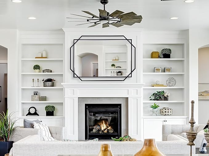 48.5"x32.5" Large Decorative Bathroom Mirror for Wall with Metal Frame, Black Hanging Mirror for Wall, Living Room, Dining Room, Entryway
