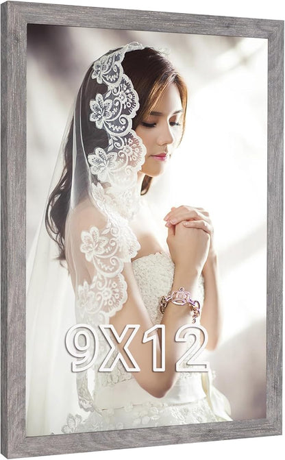 9x12 Frame Distressed Gray, Rustic 12x9 Picture Frame Grey, Art Pic Poster Frame, 9 by 12 Gallery Family Concert Portrait Photo Frame Anniversary/Birthday/Wedding/Thank you/Christmas Gift