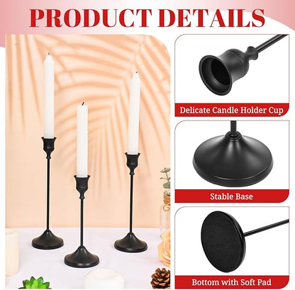 Candlestick Holders 15 PCS, Metal Taper Candle Holder, Matte Black Candle Holders for Pillar Candles, Vintage Dining Table Centerpiece Decorations for Wedding Party Christmas Halloween Decor