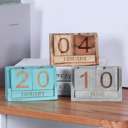 Wooden Desk Calendar,Desk Calendar Blocks for Teachers,Office Perpetual Date Block Small Home Desktop Decor Chic Vintage Month with Number Cubes Display Rustic Decoration(Ocean Blue)