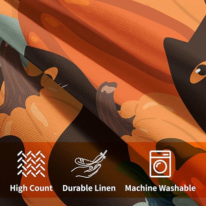 Halloween Pumpkin Fall Pillow Covers 18x18 Set of 2 Burnt Orange Cute Black Cat Print Decorative Autumn Outdoor Pillowcases with Zipper Farmhouse Holiday Throw Cushion Case Decor for Couch Sofa Bed
