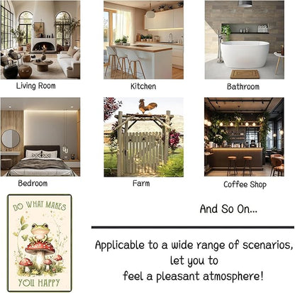Funny Frog Mushroom Decor Metal Sign; Do What Makes You Happy Metal Sign for Bathroom Kitchen Bedroom Cafe Bar Decor Gifts 8x12 Inch