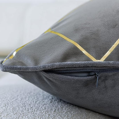 WACOMECO Gold Throw Pillow Covers, Pack of 2 Soft Velvet Decorative Cushion Covers for Couch Sofa Home Decoration, Grey, 18x18 Inch