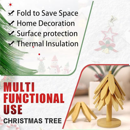 EGO LIFE Wooden Trivet Tree Set for Hot Dishes, 100% Natural Wood Trivets, Expandable Design Coasters, Foldable Tree-Sharped Placemats with 4PCS(Original Color)