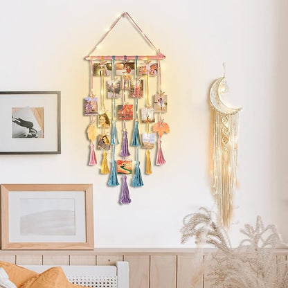 Homecor Gifts for Teenage Girls, Hanging Photo Display & Moon Dream Catchers, Christmas Teen Girls Gifts Ideas Ages 10 11 12 13 14 Years Old, Macrame Wall Decor Boho Bedroom Dorm Aesthetic Room Decor
