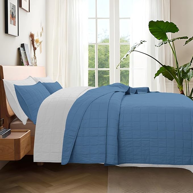 Quilt Bedding Set King Size - Cotton Soft Lightweight Bedspread Quilts Comforter Coverlet Sets Geometric Pattern with 2 Pillow Shams for All Season, 98x106 inches