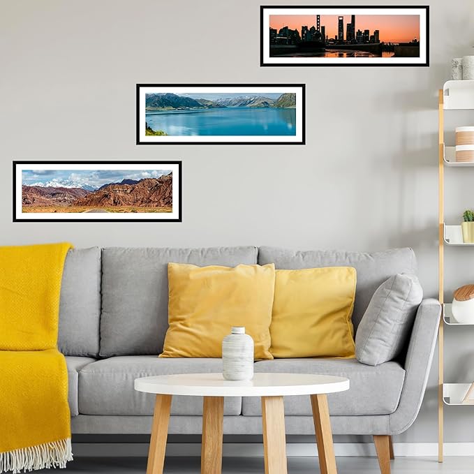 12x30 Picture Frame with 9x27 Mat Set of 2, Display Photo 9x27 with Mat or 12 x 30 Without Mat, Wall Hanging Large 12 by 30 Poster Frame with Plexiglass, 2 Pack, Black