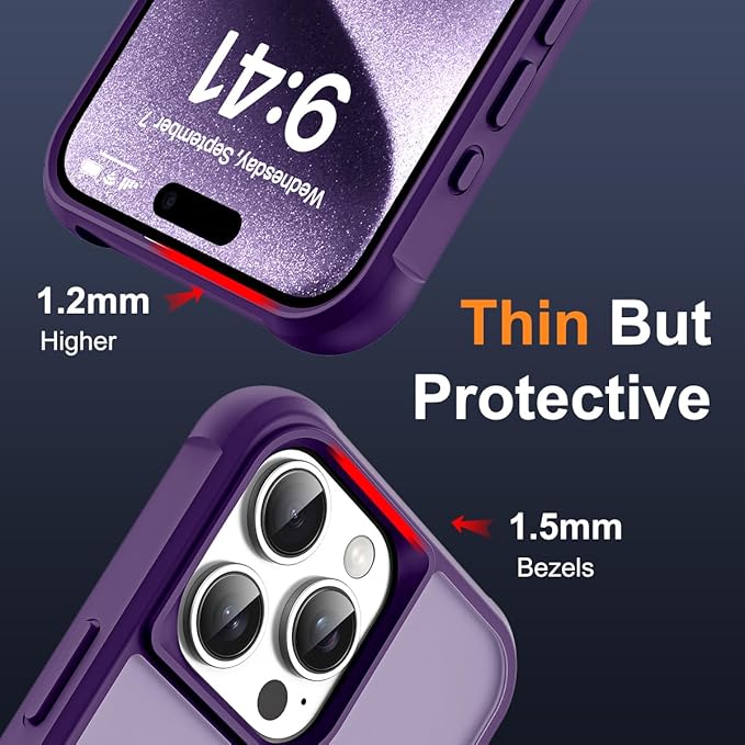 Compatible with iPhone 15 Pro Case with Invisible Magnetic O-Ring Stand Military-Grade Translucent Case for iPhone 15 Pro 6.1" [Compatible with Mag-Safe][Great Grip Feeling], Purple