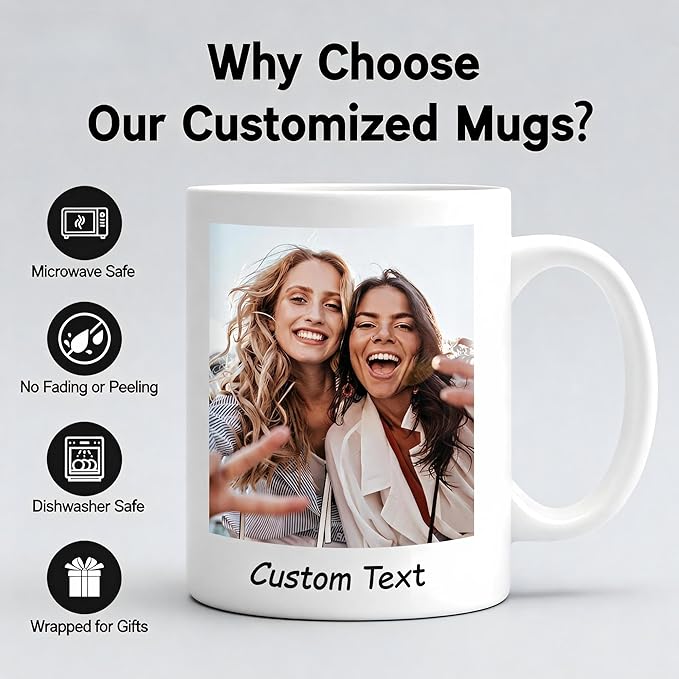 Custom Coffee Mug, Customizable Coffee Cups with Pictures Personalized Ceramic Mug for Gifts Novelty Personalized Mugs for Friends (White)