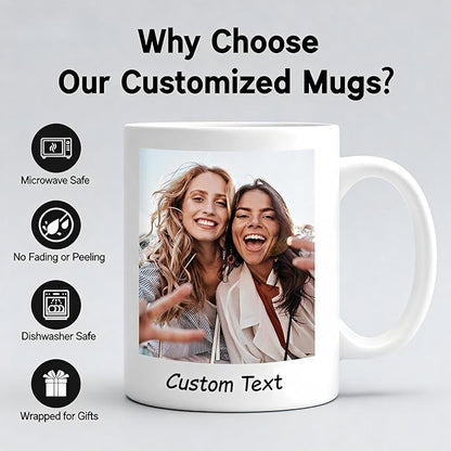 Custom Coffee Mug, Customizable Coffee Cups with Pictures Personalized Ceramic Mug for Gifts Novelty Personalized Mugs for Friends (White)