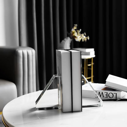 Decorative Bookends for Heavy Books, Set of 2, Modern Book Holders Stopper for Shelves, Bookshelf, Bookcase, Office Desk, Home Decor, Clear