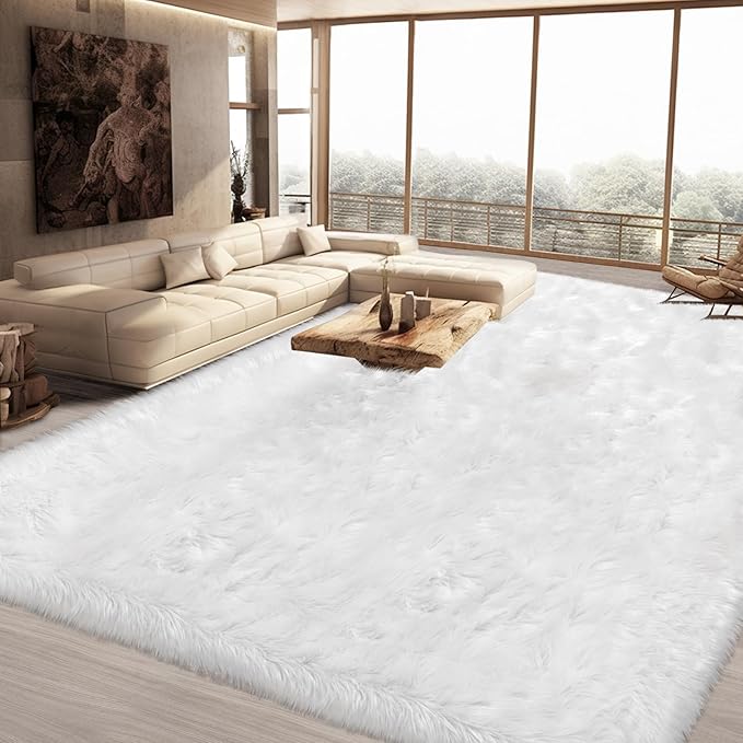 Ciicool Faux Fur Rug 6 x 9 Feet, Fluffy Shaggy Carpet, White Faux Fur Sheepskin Rugs for Living Room, Fuzzy Washable Rugs for Bedroom, Playroom, Decor, Luxury Room Decor, Rectangle