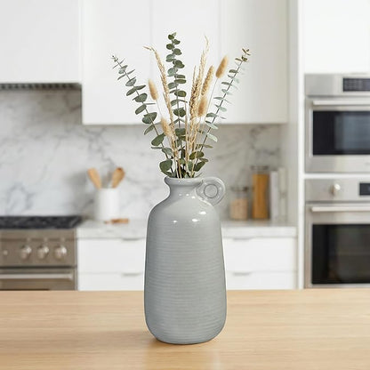 Sunddo Gray Ceramic Vase 10 Inch - Tall Modern Decorative Vase with Handle, Centerpieces, Living Room, Balcony, Living Room Dining Table Decor