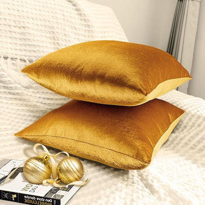 2 Pack 20x20 Pillow Cover Velvet Pillow Covers, Square Throw Pillow Covers for Living Room Decorations Throw Pillow Case, Throw Pillow Cover Cushion Cover for Home Sofa Bedroom Car, Dark Gold