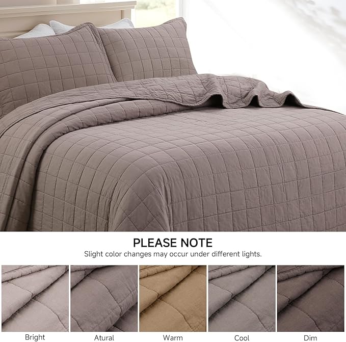 Quilt Queen Size Bedding Sets - 100% Cotton Lightweight Luxury Comforter Set, Full Size Stitching Bedspreads Coverlet with 2 Pillowcase Suit for All Season, Brown