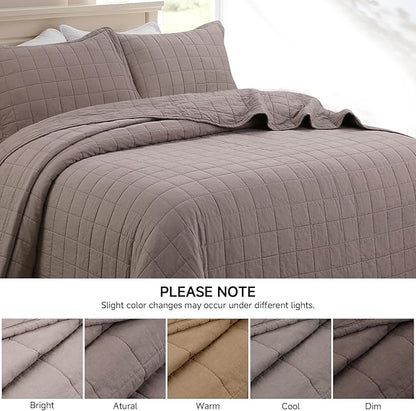 Quilt Super King Size Bedding Sets, 100% Cotton Lightweight Luxury Comforter Set, Oversized Extra Wide Stitching Bedspread Coverlet with 2 Pillowcase Suitable for All Season, Brown