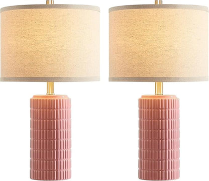 23" Set of 2 Pink Ceramic Table Lamp for Living Room Bedroom, Modern Farmhouse Nightstand Desk Lamps for Dining Room Dresser End Table Entryway, 2 LED Bulbs Included