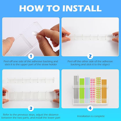 Cabinet Straw Holder,Acrylic Straw Organizer,Straws Dispense for Kitchen Counter and Cabinet Door（Transparent）