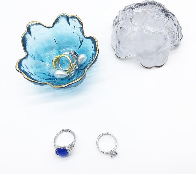 Small Ring Dishes for Women, Glass Jewelry Dish, Crystal Ring Holder Dish Trinket Bowl, Flower Jewelry Holder Dish, Nightstand Decor Jewlery Plate, Jewelry Bowl Dish for Rings, Keys, Gift