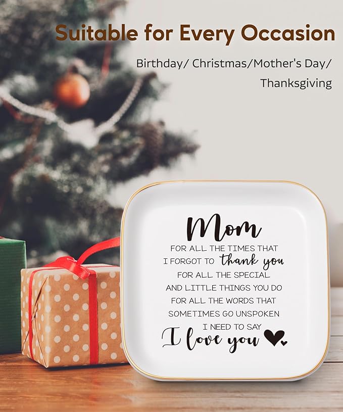 Gifts for Mom from Daughter, Son – Thank You Mom Jewelry Dish Christmas Stocking Stuffers, Birthday, Mothers Day, Valentines Day Gifts