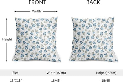 Blue Green Block Print Pillow Covers 18x18 Set of 2 Floral Spring Summer Flower Pattern Decorative Neutral Outdoor Throw Pillowcases Boho Cushion Cover Rustic Decoration Farmhouse Sofa Couch Bed Decor