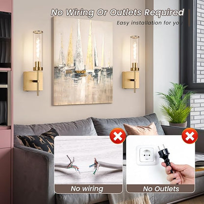 Wall Sconces,Gold Battery Operated Wall Sconce 10400mAh Fast Chargin Endurance 150 Hours Infinitely Dimmable with Remote Control Wireless Wall Lights for Bedroom Living Room Hallway