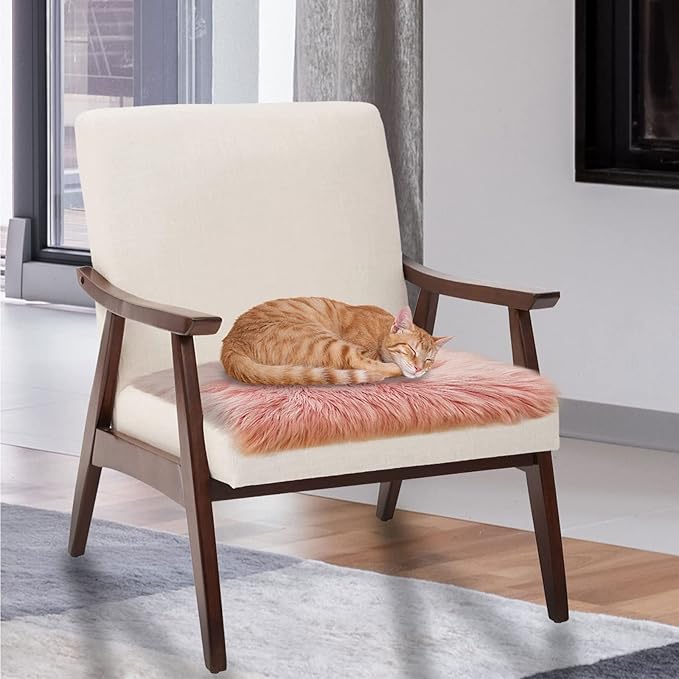 Softlife Pink Faux Fur Sheepskin Chair Cover Seat Cushion Pad Super Soft Area Rugs for Living Bedroom Sofa Dorm (1.6ft x 1.6ft)