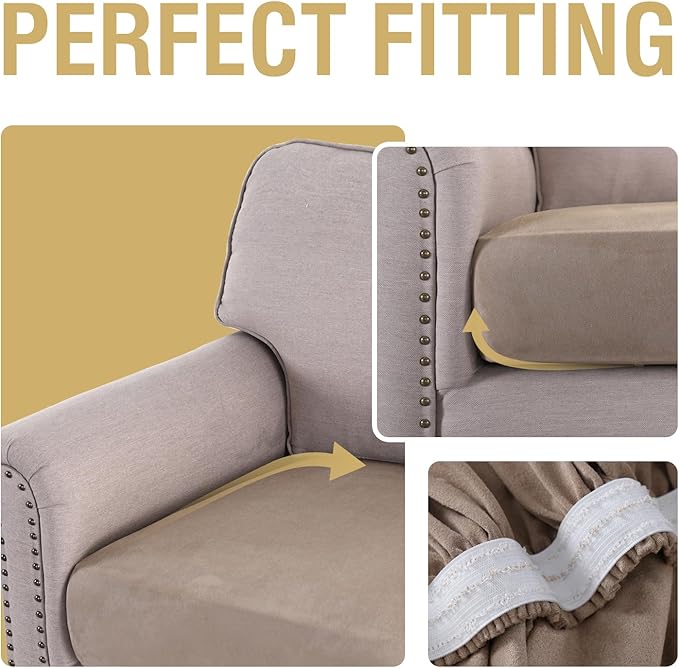 H.VERSAILTEX Suede Armchair Sofa Covers Stretch Couch Cushion Covers Slip Covers for Sofas/Couches Thick Soft Couch Cover for Dogs Washable(1 Piece Chair Cover, Sand)